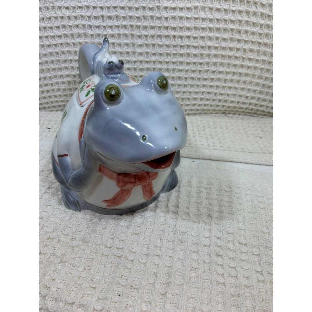 Cottagecore Unisex Handcrafted Frog Teapot OS Blue White Floral